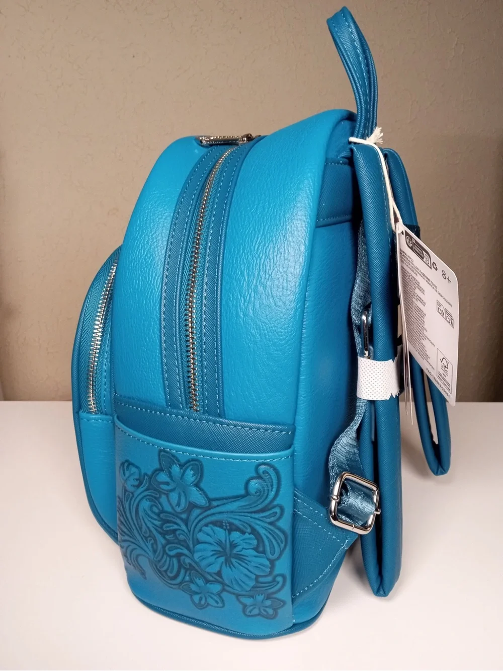 Loungefly Disney Stitch Hibiscus Blue Embossed Mini Backpack - Picture 4 of 6